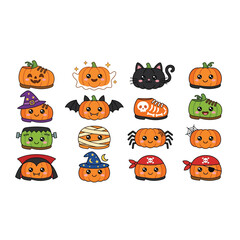 Fototapeta premium Halloween Themed Cartoon Pumpkin Characters Collection.