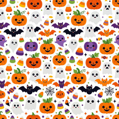 Fototapeta premium Cute Halloween Characters Seamless Pattern