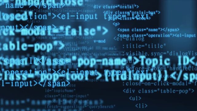 Glowing Blue Computer Programming Code Scrolling Across a Dark Screen