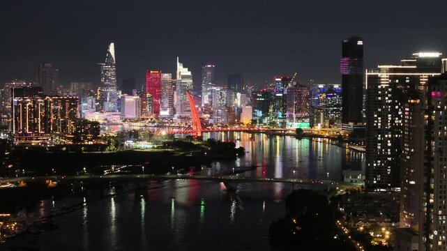 Aerial view of the skyscrapers and nightscape of Ho Chi Minh City, Vietnam