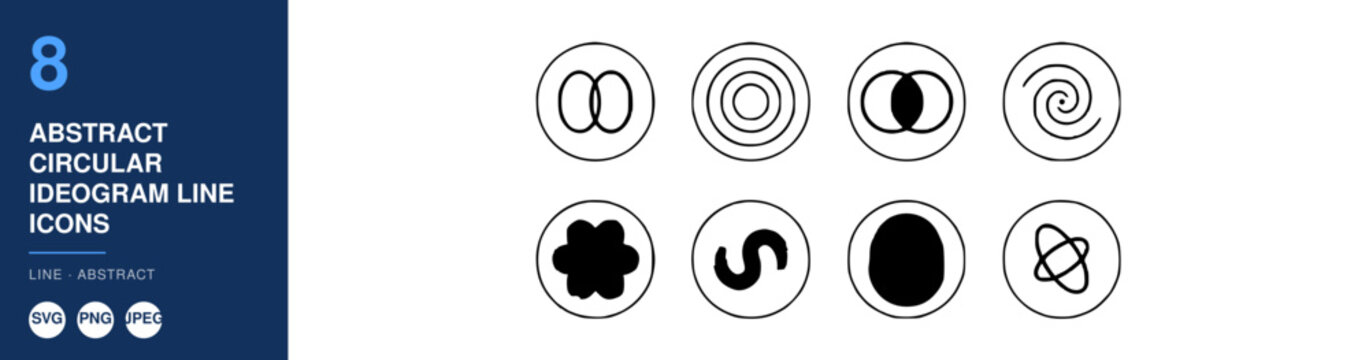 Circular Ideogram Line Icons Set, Abstract Design Elements. Minimalist Vector Illustration, Graphic Design Concept.