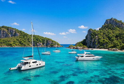 Calm turquoise waters frame lush green cliffs