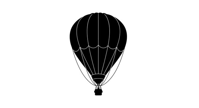 Black hot air balloon silhouette with white lines on plain background with transport hobbies leisure travel