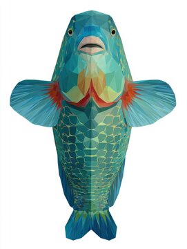 Low Poly Geometric Art Illustration Of A Vibrant Blue Tropical Fish Isolated On White Background