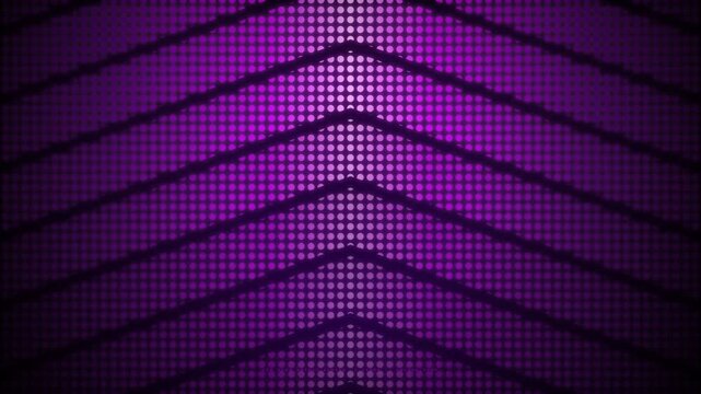 A vibrant digital matrix of purple glowing pixels creates an ascending arrow pattern, forming an energetic visual display ideal for technology presentations and futuristic electronic interfaces