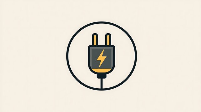 A sleek electric plug icon with a lightning bolt symbol inside a circle. Ideal for energy and technology concepts.