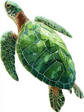 Low Poly Geometric Green Sea Turtle Illustration Isolated On White Background