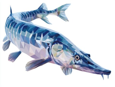 Low Poly Geometric Illustration Of A Longnose Gar Fish Isolated On White Background