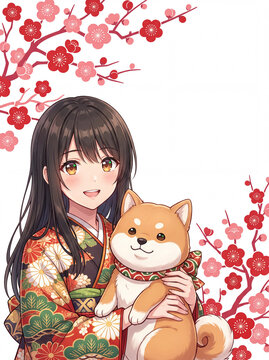 年賀状スタイル・戌と少女
