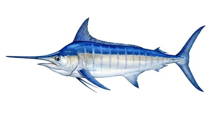 Naklejka premium Blue marlin fish watercolor illustration isolated on white background