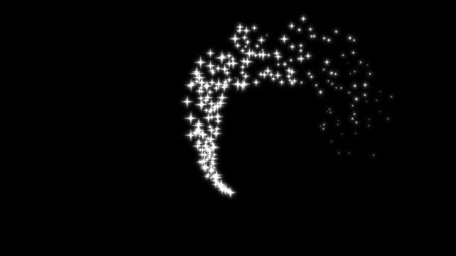 Sparkle glittering stars trail animation with sparkling particles, cartoon doodle style blinking stars, shining bokeh light burst. starlight shimmer and smooth transition overlay on black screen.4k
