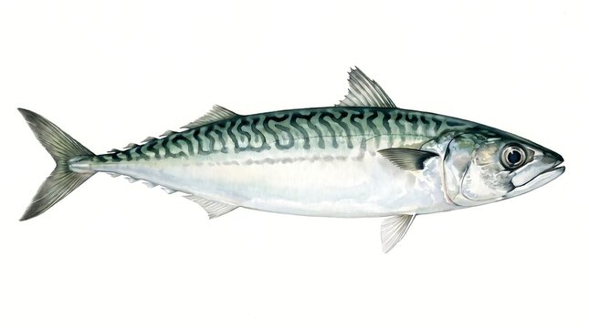 Chub mackerel fish watercolor illustration on white background