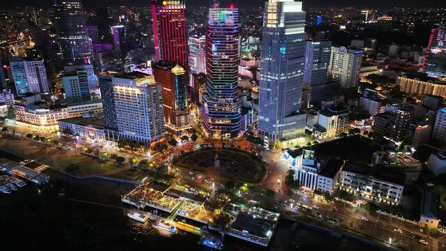 Aerial view of the skyscrapers and nightscape of Ho Chi Minh City, Vietnam
