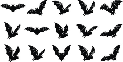 Fototapeta premium Halloween Bat Silhouettes Flying Against White Background