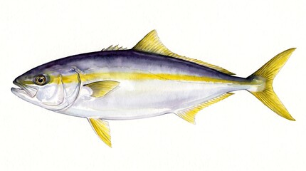 Naklejka premium Japanese amberjack watercolor illustration on white background