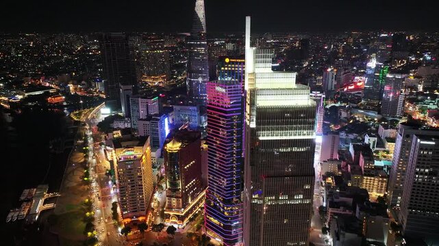Aerial view of the skyscrapers and nightscape of Ho Chi Minh City, Vietnam