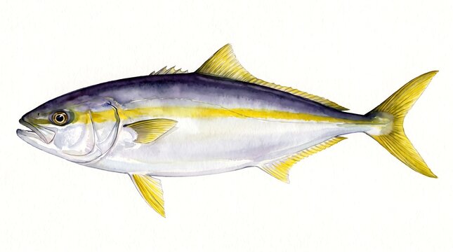 Japanese amberjack watercolor illustration on white background