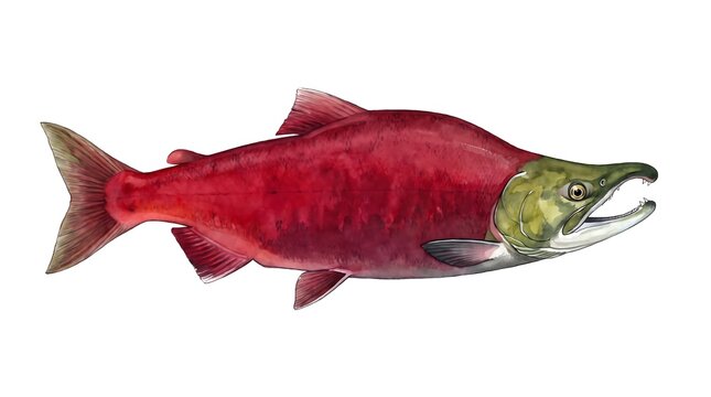Sockeye salmon in spawning phase isolated on white background