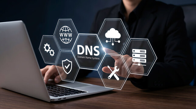DNS Domain Name System server network security and cloud technology concept