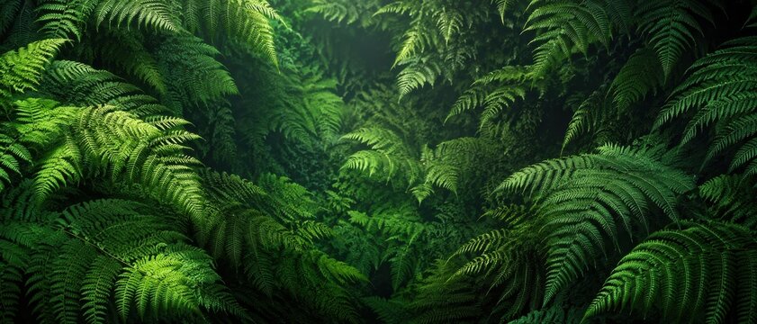 Lush fern wall in a forest