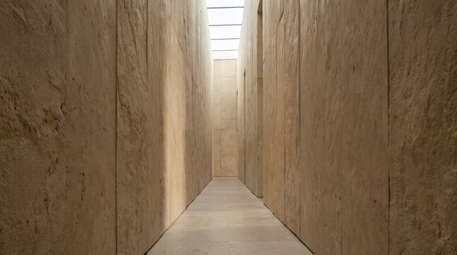 Monolithic limestone interior passage inspired by a natural canyon