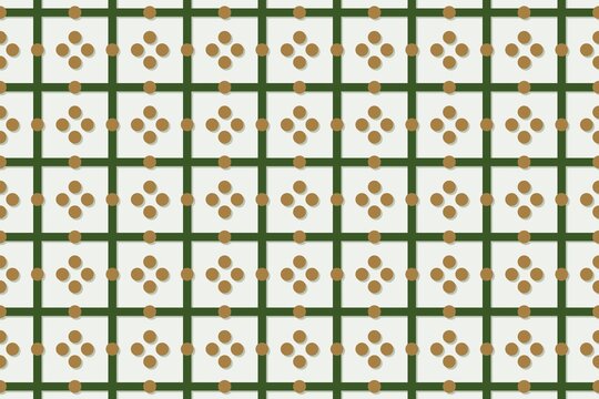 Geometric repeat pattern with scattered maze lines, green tones