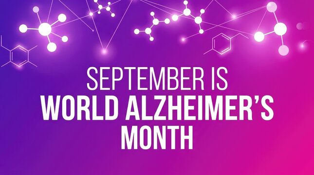 September is World Alzheimer's Month bright magenta neon molecular node banner