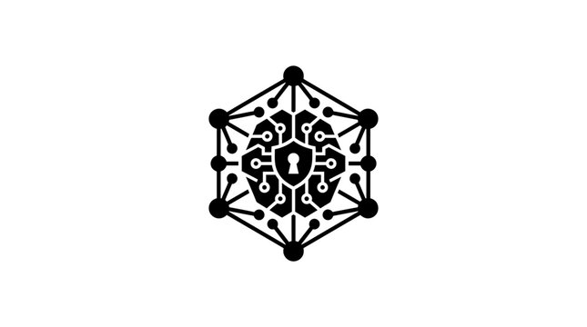Cyber security brain circuit hexagon network icon.
