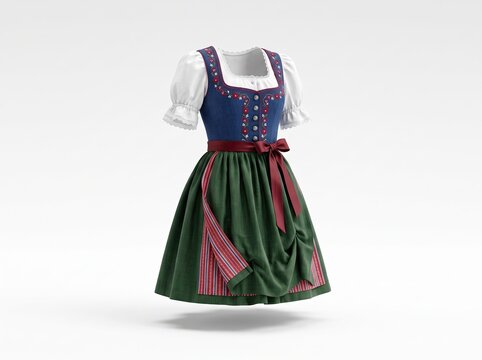 Oktoberfest traditional Bavarian dirndl dress design element, German festival costume isolated on background for posters and advertising