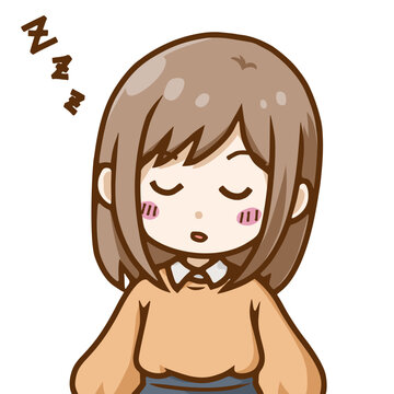 居眠りする若い女性のイラスト｜眠気・うとうとするデフォルメ人物素材