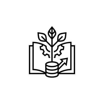 Conceptual line art symbolizing the integration of knowledge, technological processes, and data insights for fostering growth and achieving progress