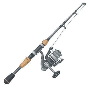 Fishing rod with spinning reel isolated on white background