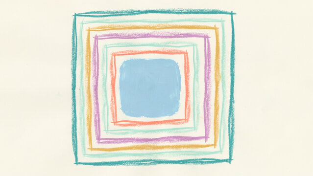 Colorful concentric squares illustration with vibrant pastel and bright outlines