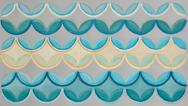 Colorful Ceramic Tile Patterns Featuring Wave Designs in Blue and Cream Tones