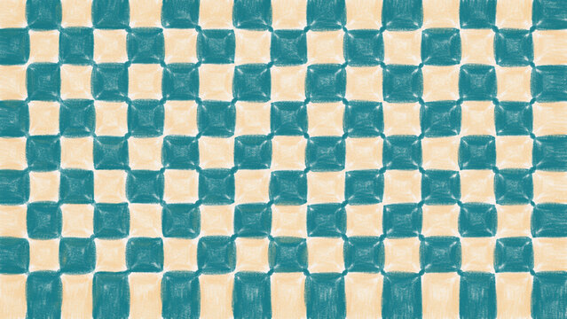 Geometric checkered pattern with teal and cream colored squares design