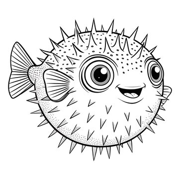 Cute cartoon pufferfish with big eyes smiling