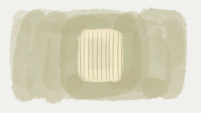 Illustrated abstract depiction of a wrapped food item with visible stitching