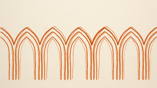 Series of elegant gothic pointed arches drawn in orange color