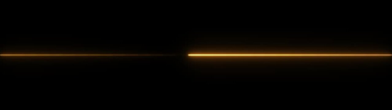Straight neon lazer line color orange black background.