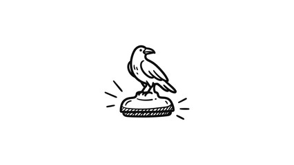 Naklejka premium Raven perched on pedestal hand-drawn sketch.