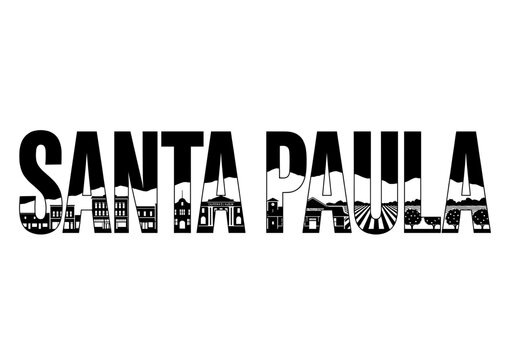 Santa Paula California typography word art with city skyline and agricultural landscape silhouette vector