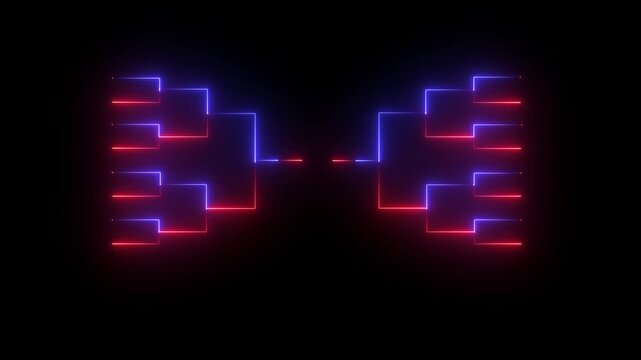 Neon tournament bracket motion with glowing red and blue led light lines for sports competition
