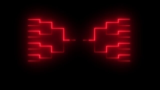 Neon tournament bracket motion with glowing red blue led light lines for sports competition
