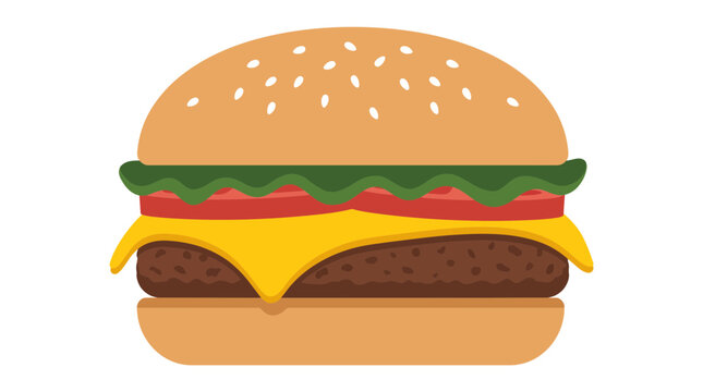 Flat cheeseburger vector illustration with layered ingredients