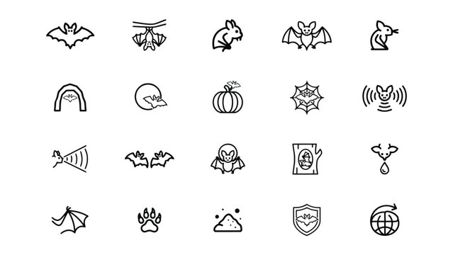 Halloween themed icons featuring bats pumpkins and spooky symbols on transparent background