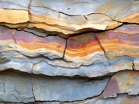 Natural rock strata revealing colorful layered textures.