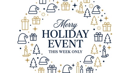 Fototapeta premium Merry Holiday Event typography design with circular pattern of Christmas icons.