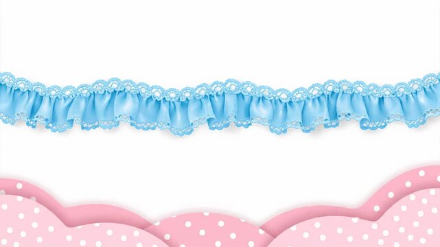 Light Blue Polka Dot Fabric Ruffle Trim, White Scalloped Edge, Delicate Blue Ruffle, Joyful Embellishment, Sewing Crafting Projects, Garments Accessories, Whimsical Elegance, Soft Delight