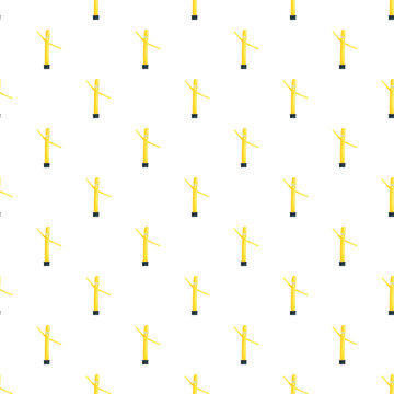 Yellow inflatable tube men creating a dancing advertising seamless pattern on white background
