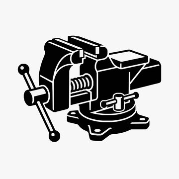 Creative Black and White of a Sturdy Bench Vice for Workshop Use with high quality professional line art symbols for modern creative design and digital branding projects